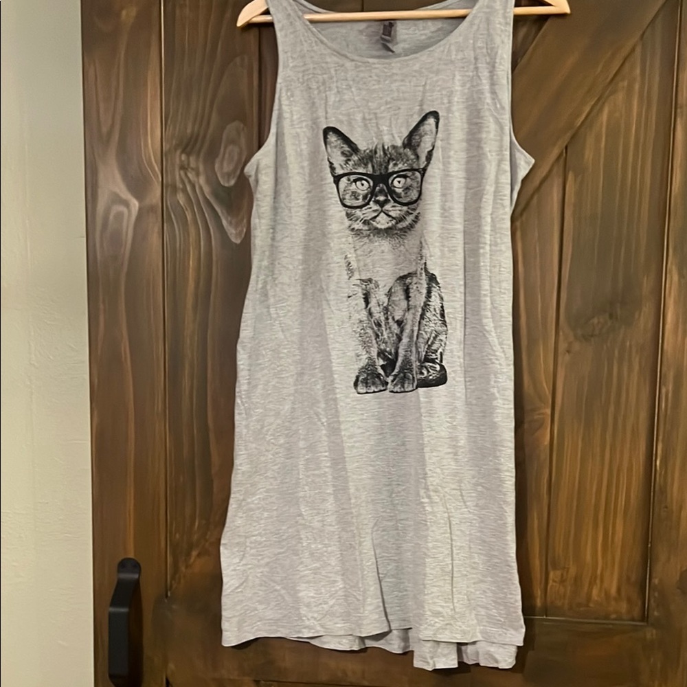 Gray Cat Print Sleeveless Dress